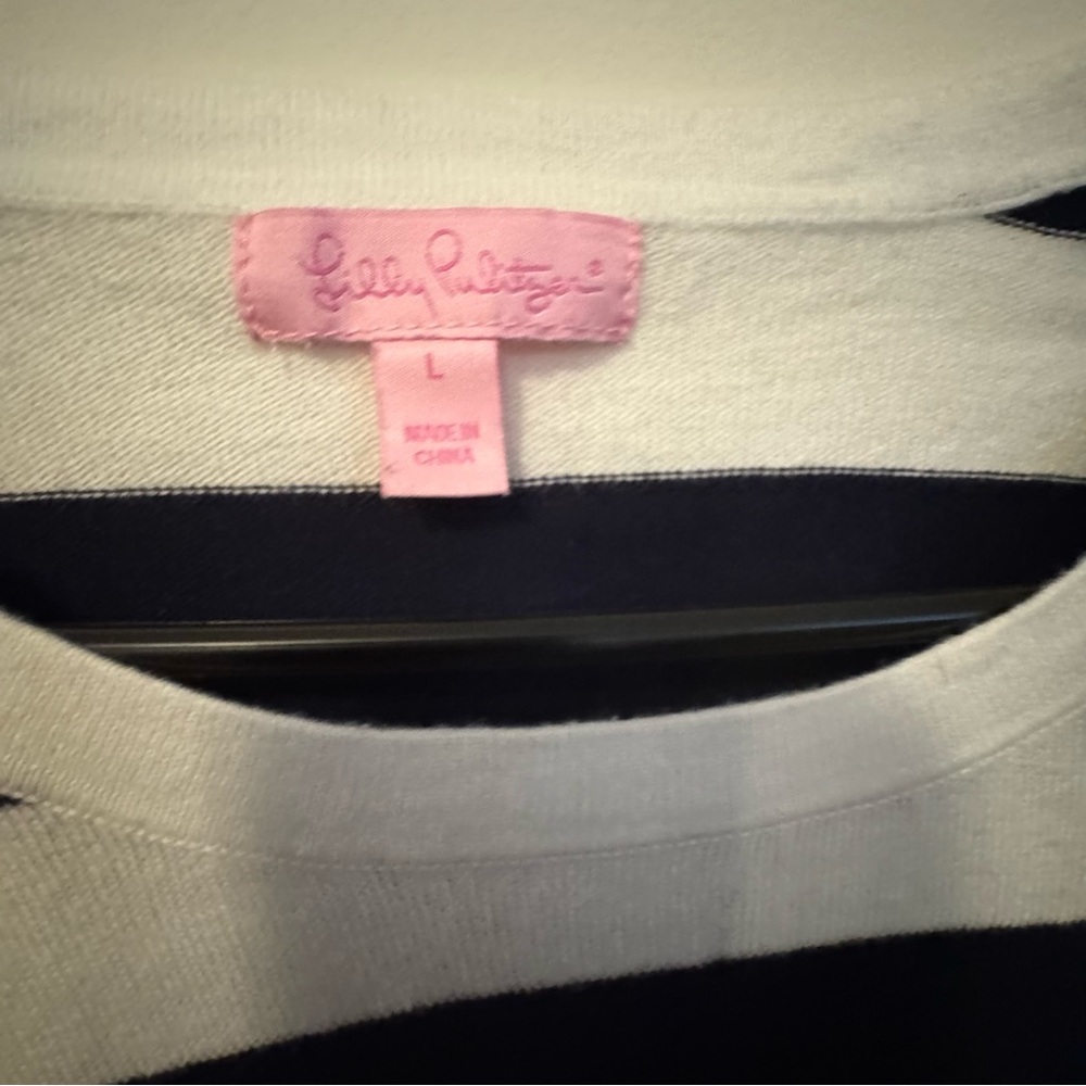 Lilly Pulitzer Navy and Pink Striped Long Sleeve Top large - Picture 3 of 5